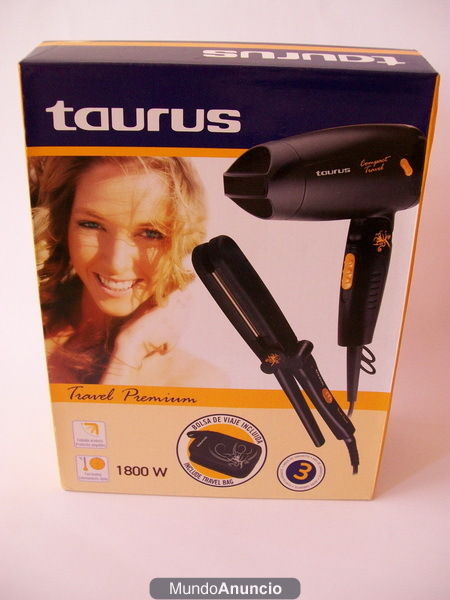 Conjunto secador y plancha cabello Taurus Travel Premium