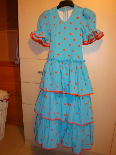 Traje de flamenca azul y naranja para niña de 7 años