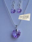 Conjunto corazon de pendientes y colgante de plata y swarovski color violet ab - mejor precio | unprecio.es
