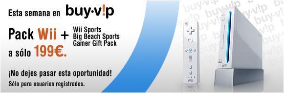 Pack Wii + juegos Wii Sports + Big Beach Sports + Gamer Gift Pack por sólo 199€!