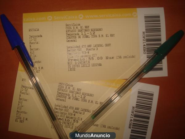 Vendo 2 boli bic y de regalo 2 entradas1/4 copa Real Madrid Vs Barcelona