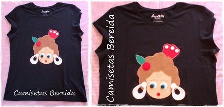 camisetas con muñeca de fieltro y tela de aplique