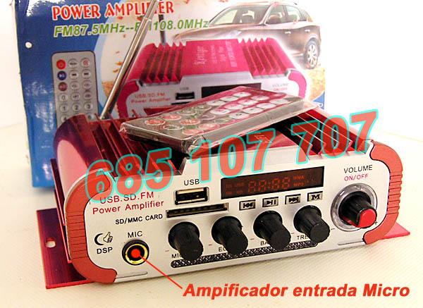 Amplificador coche moto con entrada de micro, USB, SD, Radio FM nuevo