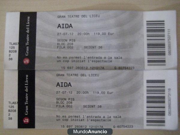 Entradas Ópera AIDA Liceo Barcelona