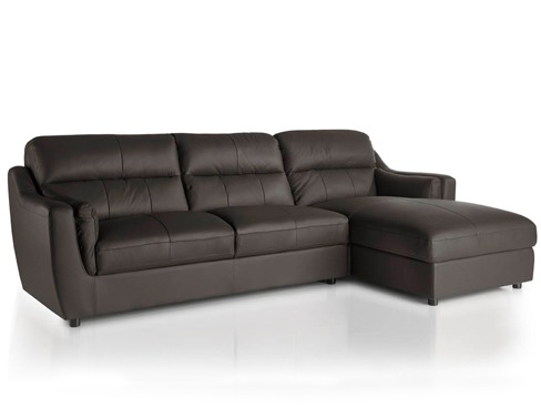 Sofa + chaise longue tapizado en piel color chocolate