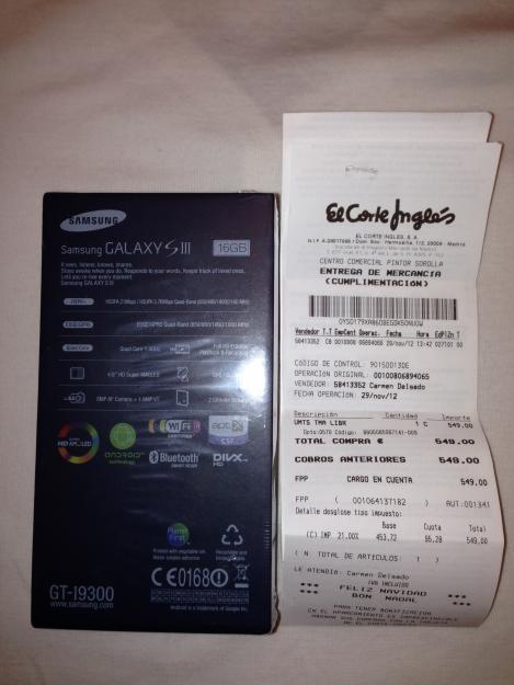 Super Oportinidad vendo samsung galaxy siii -comprado en el617 corte688 ingles757