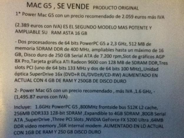 2 mac (power mac g5) vean la informacion en las fotos