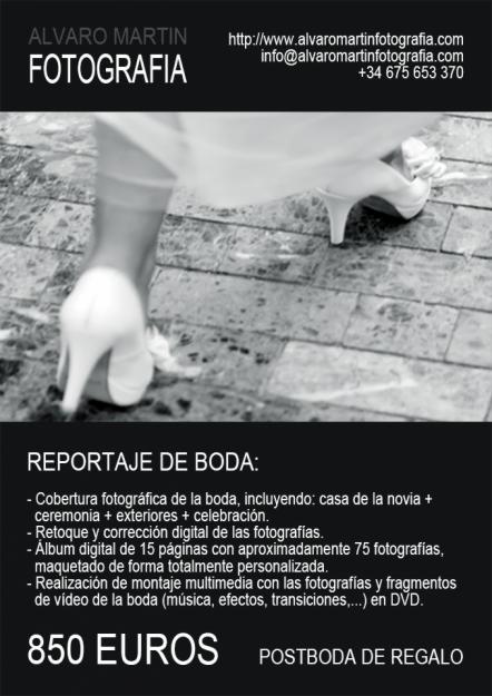 Reportaje fotográfico de boda 850 €