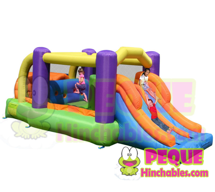 Castillo Hinchable Pista de Obstáculos 14m con turbina doble tobogan