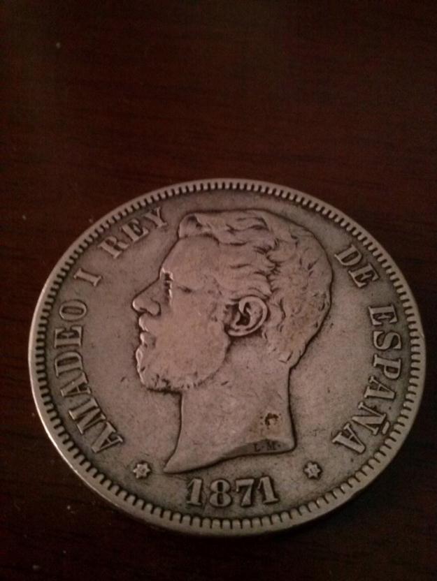 Moneda 5 Pesetas de AMADEO I DE 1871 SMD de plata