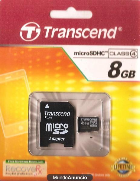 tarjeta micro sdhc +adaptador sd de 8gb transcend 2.0usb