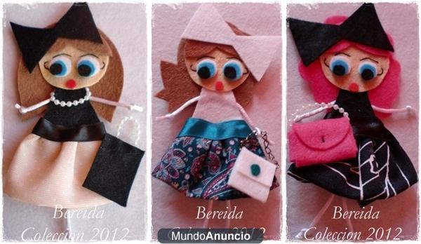 muñecas de fieltro, en broches y collares