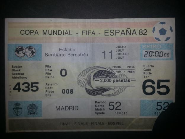Entrada  de la final del mundial de España 82