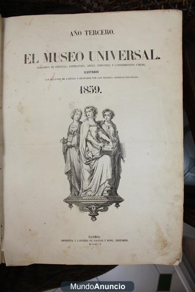 LIBRO con mas de 150 años MUY ANTIGUO AÑO 1859 – EL MUSEO UNIVERSAL