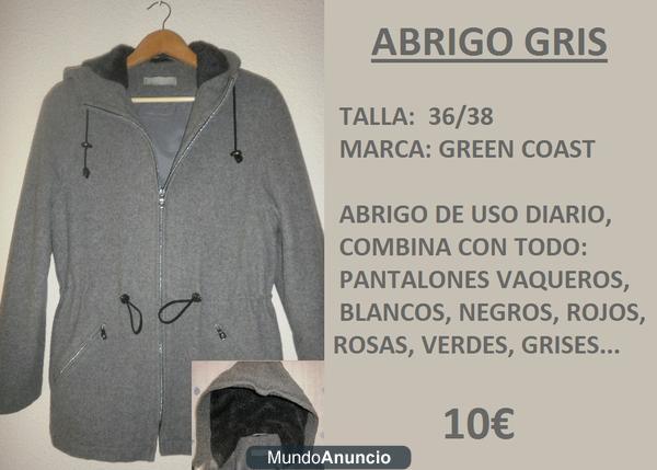 Abrigo gris con capucha de pelito de la marca Greencoast (el corte ingles)