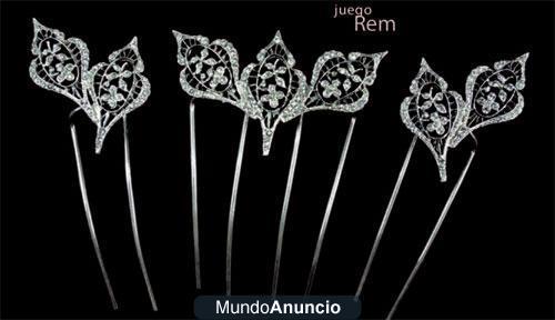 Juego 3 peinecillos plata y swarovski modelo rem