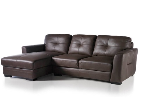 Sofa + chaise longue tapizado en piel color chocolate