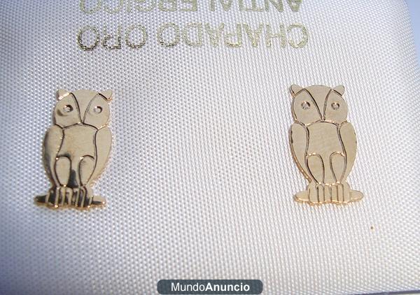 PENDIENTES BUHOS CHAPADOS EN ORO 18 KL