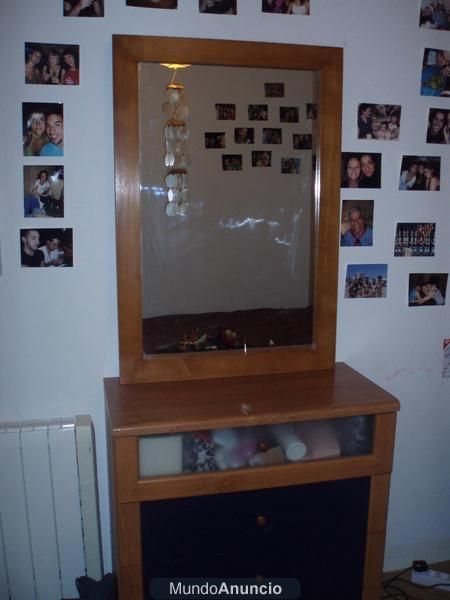 Cajonera+Cama doble+Somier+Espejo grande+Silla escritorio fija