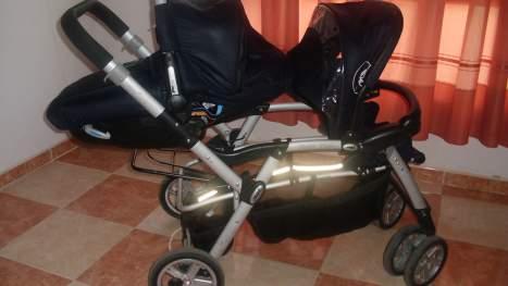 Vendo carro gemelar jane twin two (capazos matrix sillitas paseo plastico lluvia) colorazu