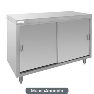 Mesa de acero inoxidable con puertas en www.hostelfactory.com