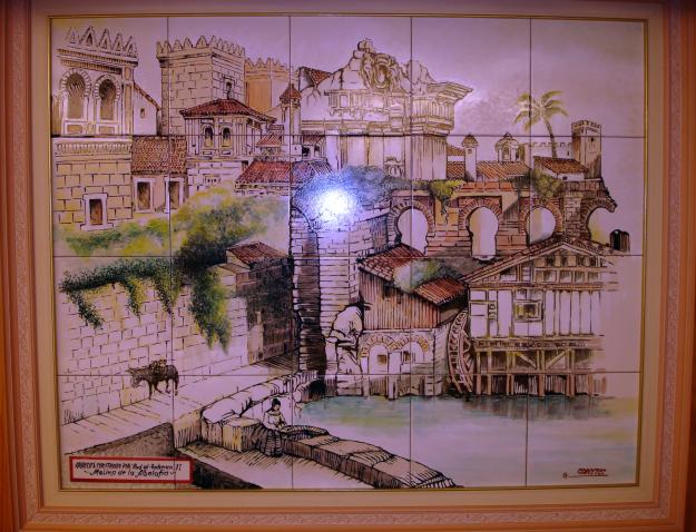 Azulejos pintados representan el molino de la Albolafia