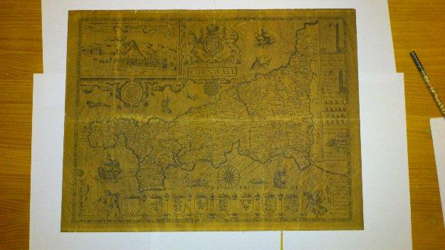 Mapa del condado de cornwall, uk. año 1630