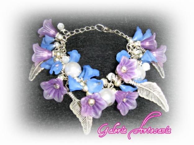 Pulsera Flores Lilas Y Azules Vintage