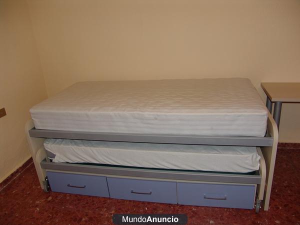 Cama nido + mesa estudio + estante + 2 colchones