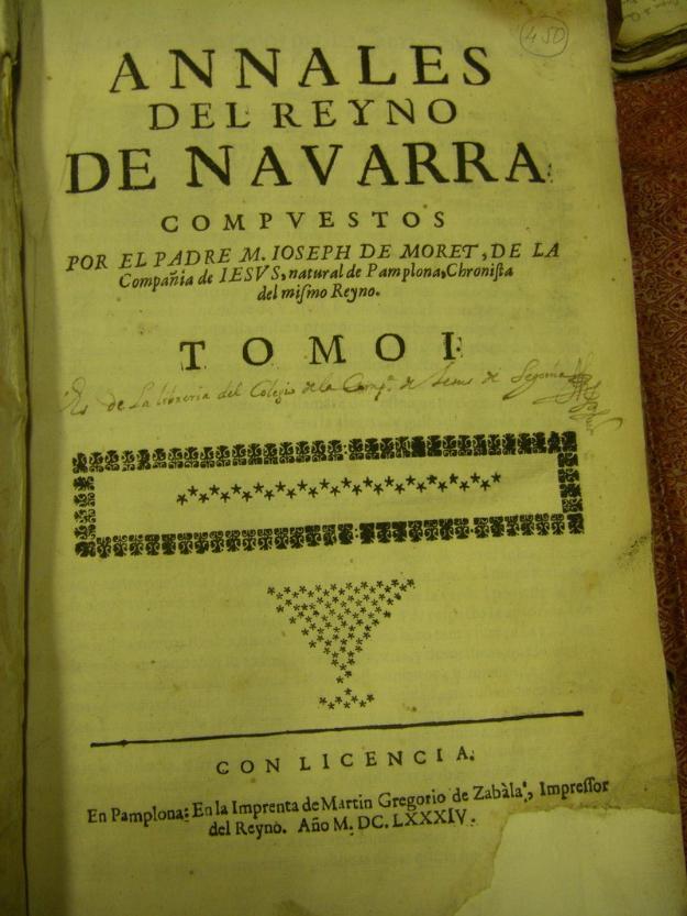 Annales del Reyno de Navarra, José Moret, V Tomos desde el año 1684 a 1715