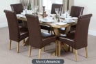 6ft x 3ft Solid Oak Crossed Leg Dining Table with 6 Scroll Back Brown Leather Chairs - mejor precio | unprecio.es