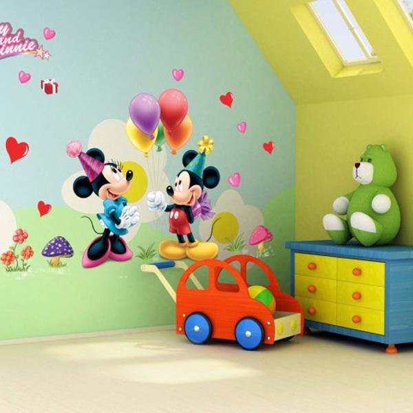 vinilo pared modelo mickey y minnie de fiesta