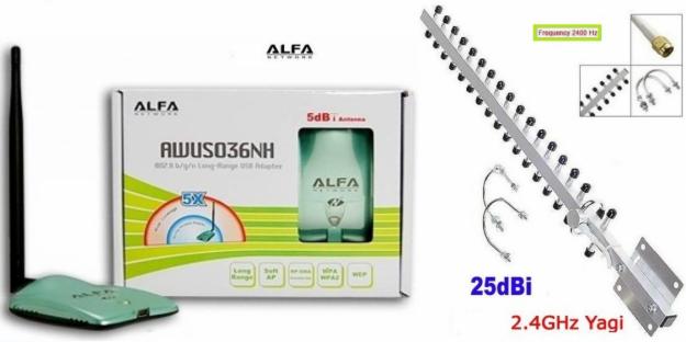 Antena wifi internet gratis alfa awus036nh  +yagui 25 dbi largo alcance