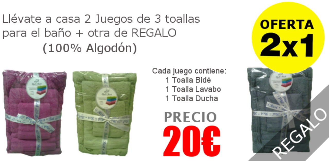 Oferta 2 juegos de 3 toallas + 1 juego de 3 toallas de regalo