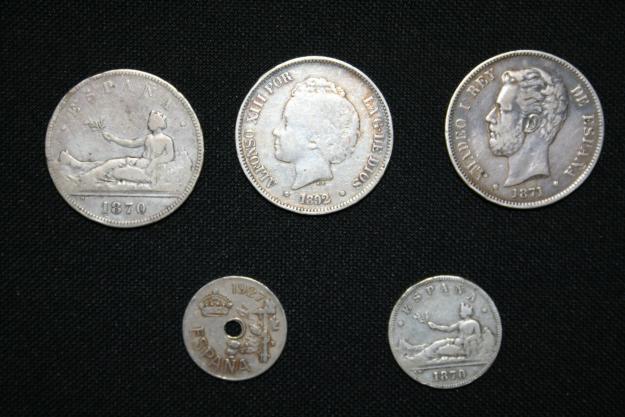 Amadeo I, Alfonso XIII, etc. (coleccion de 5 monedas)