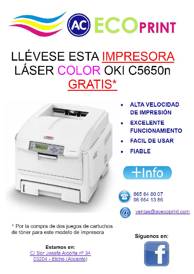 Impresora láser oki C5650N gratis!!!