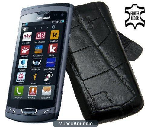 Suncase - Funda de cuero para Samsung Wave 2 GT S8530, color negro con relieve