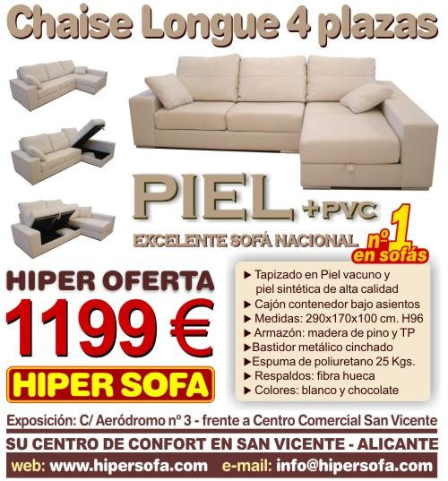 SOFA Chaise Longue Piel 4 plazas nacional - oferta Hipersofa