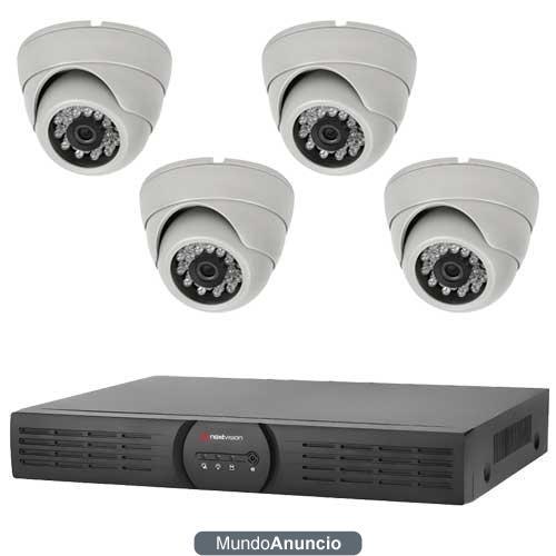 Kit de videovigilancia formado por 4 cámaras domo con IR y un videograbador profesional con disco duro de 500 GB instala