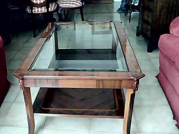 Mesa centro rectangular madera con marqueteria y cristal