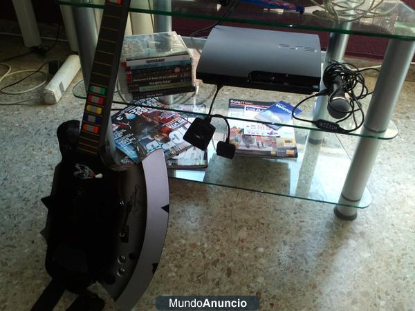 Playstation 3 120gb slim+2 mandos+guitarra+micro+juegos