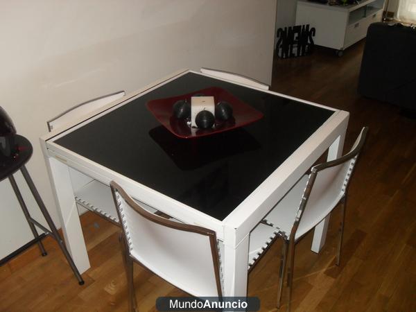 mueble para la tele, sofa, mesa con 4 siillas y cama canapé