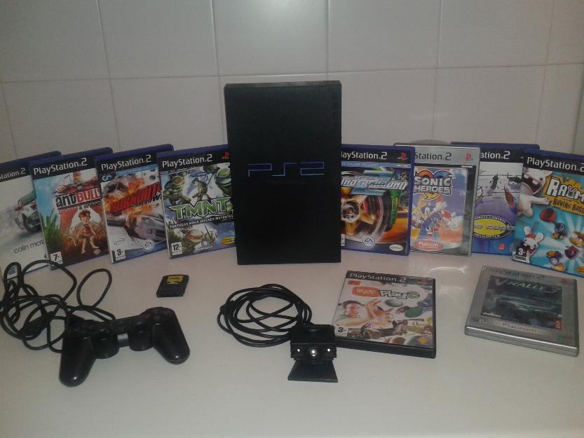 Pack de video consola play station 2 con 10 juegos y tarjeta de 16mb