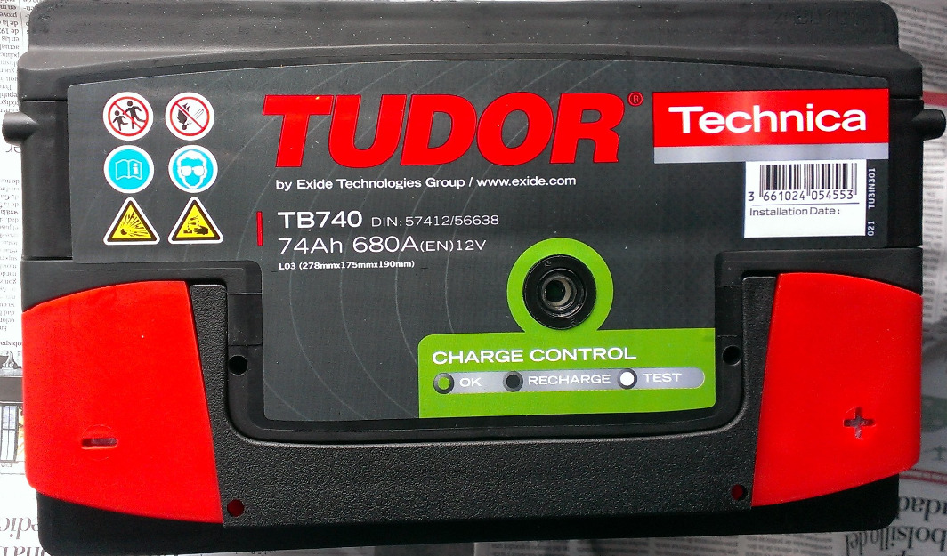 Bateria Tudor Technica. LO3(278x175x190). 12V, 74Ah, 680A.
