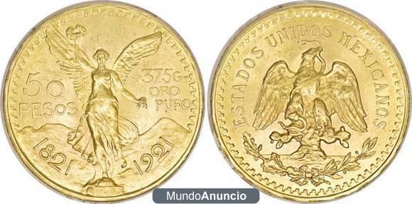 Vendo moneda de 50 pesos mexicanos 1821-1921 37,5 gr  oro puro