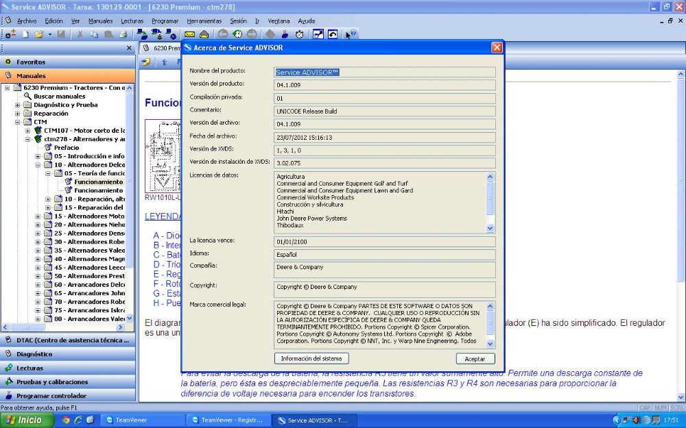 Portatil con Service advisor john deere 4.0