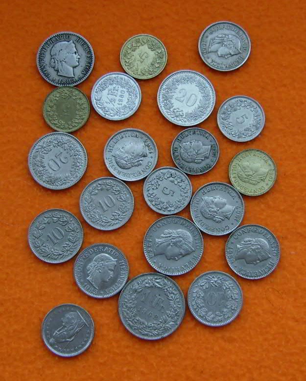 Lote 21 monedas de Suiza