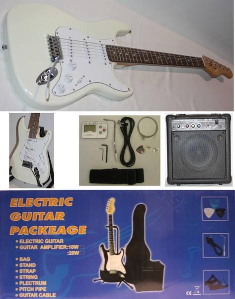 KIT GUITARRA ELECTRICA ST BLANCO Y AMPLIFICADOR