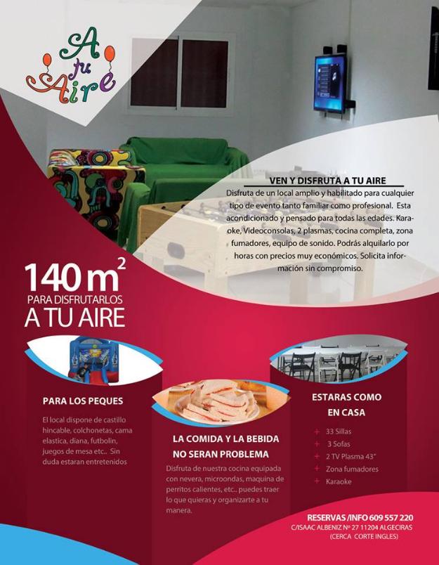 Se alquila local en Algeciras por horas para celebraciones,cumpleaños,comunioness