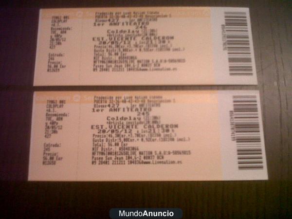 entradas COLDPLAY y vendo boli